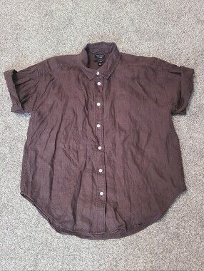 J Crew Baird McNutt 100% Irish Linen Brown Short Sleeve Button Down Shirt Size S